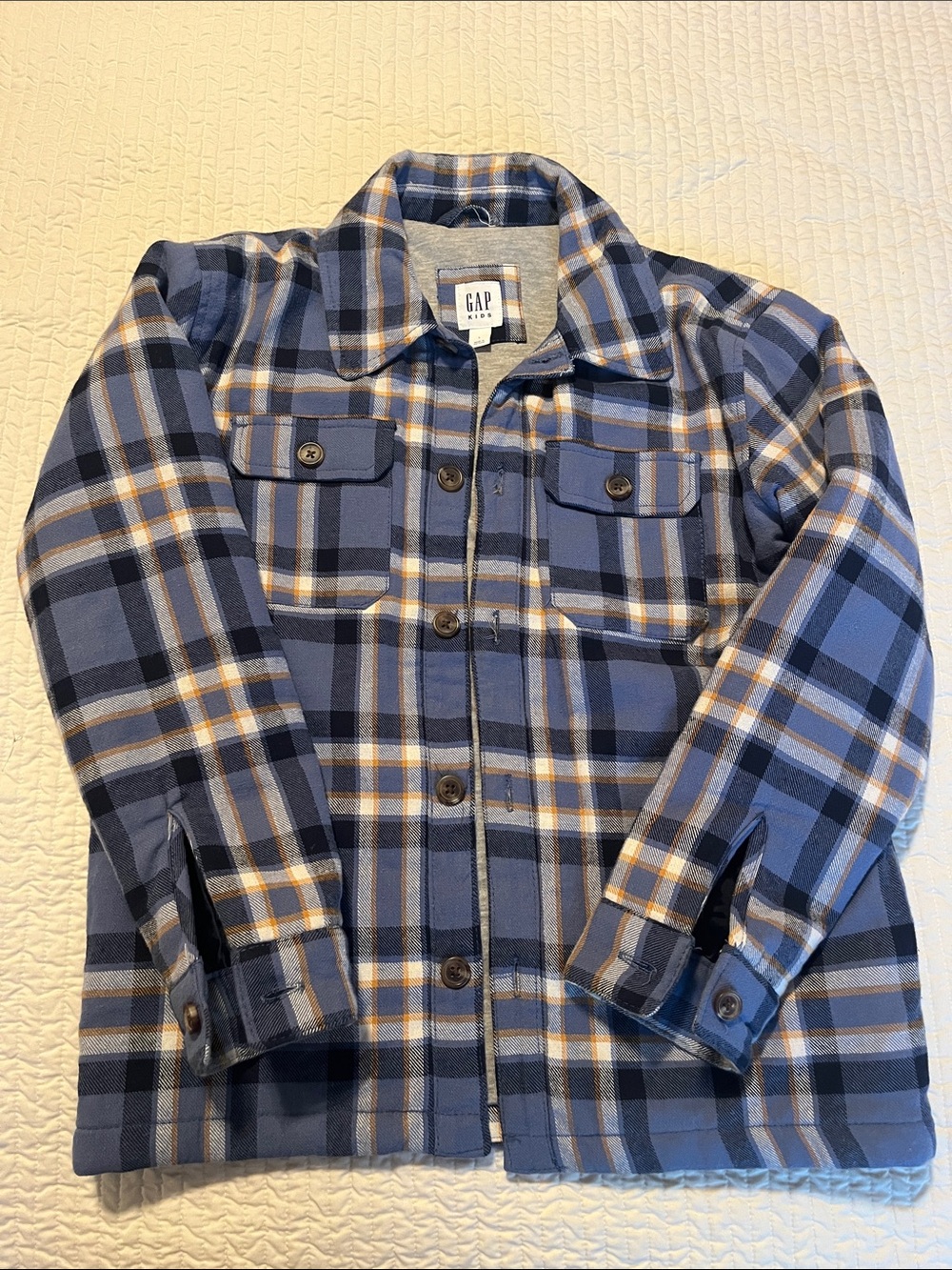 GAP Blue Plaid Button-Front Kids Shirt Jacket